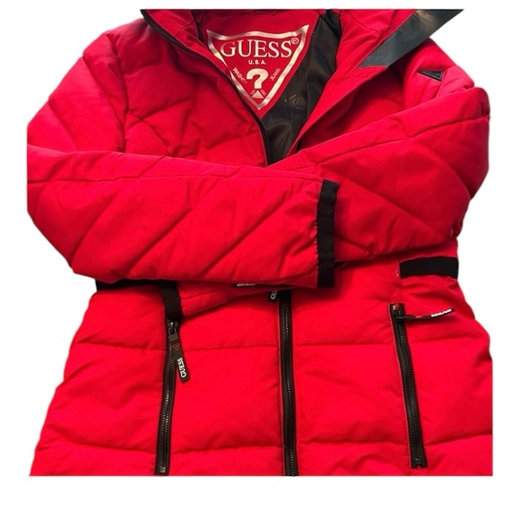 GUESS Quilted Red Jacket with Black Details - Picture 11 of 11